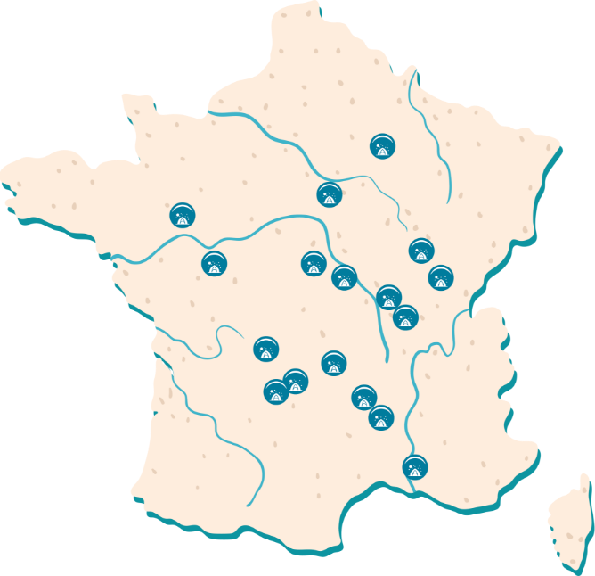 carte des campings nature en France de la franchise Terracamps